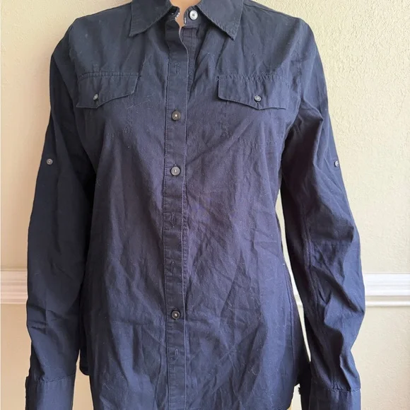 Converse button up Women's Navy Button-Up Shirt size large - Picture 8 of 10